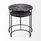 Chakra Set of Two Round Dark Wood Top Black Frame Accent Tables by Mercana at Eve Furniture