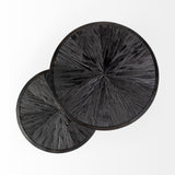 Chakra Set of Two Round Dark Wood Top Black Frame Accent Tables by Mercana at Eve Furniture