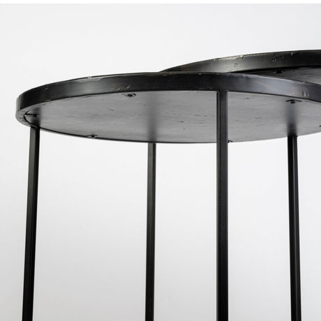 Chakra Set of Two Round Dark Wood Top Black Frame Accent Tables by Mercana at Eve Furniture