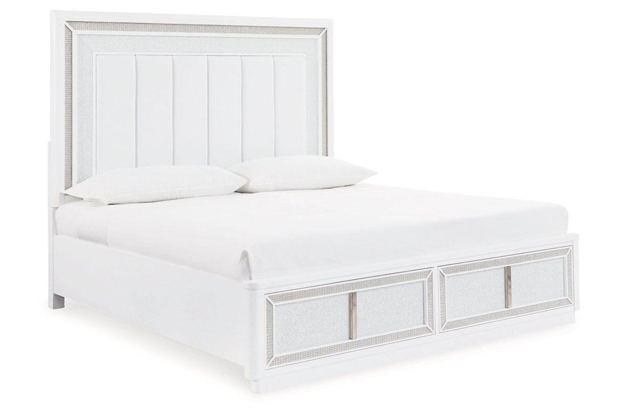 Chalanna White California King LED Upholstered Storage Platform Bed by Ashley at Eve Furniture