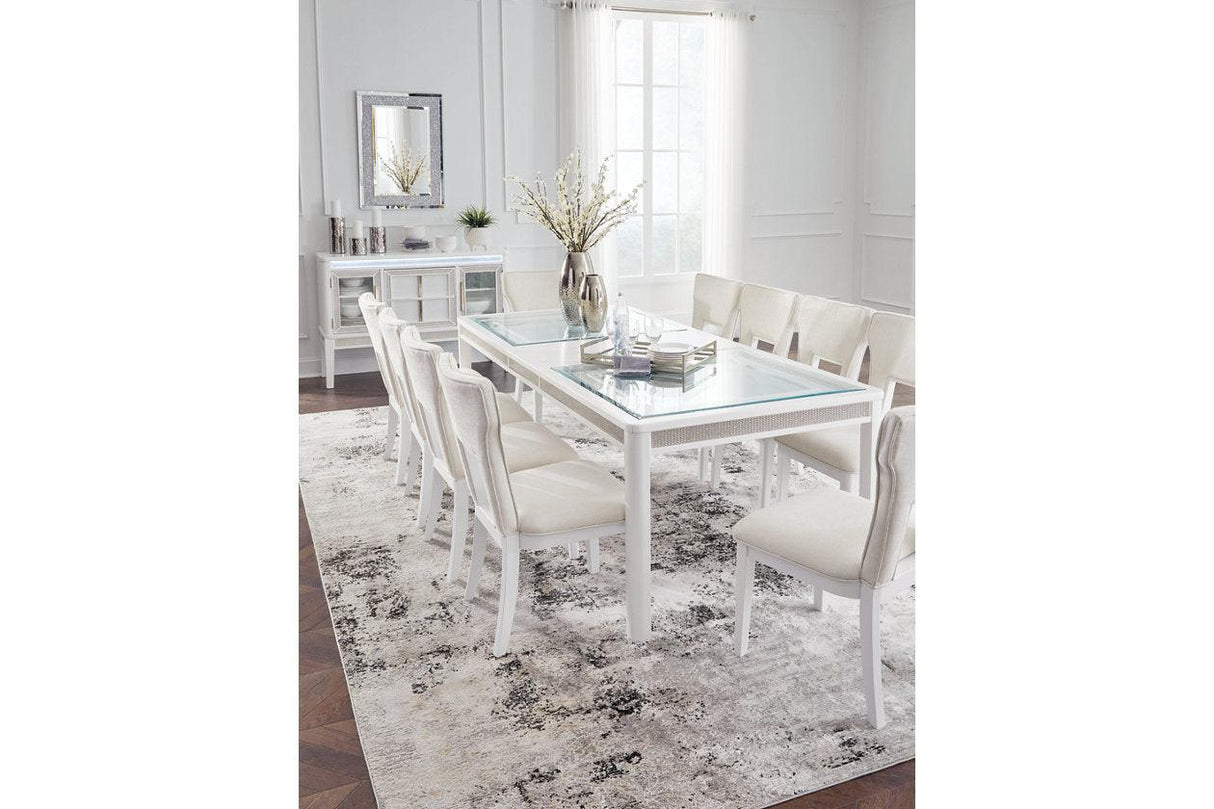 Chalanna White Dining Table with 10 Chairs by Ashley at Eve Furniture