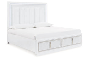 Chalanna White King LED Upholstered Storage Platform Bed by Ashley at Eve Furniture