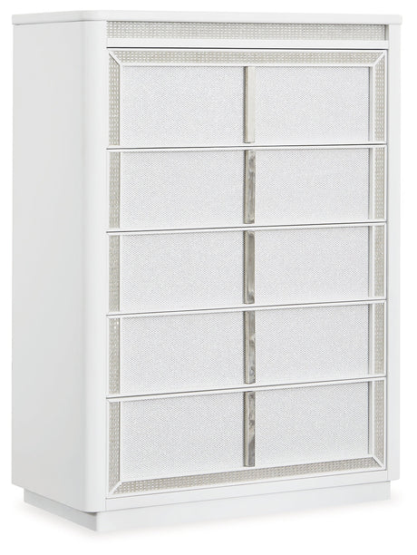 Chalanna White LED Upholstered Storage Platform Bedroom Set by Ashley at Eve Furniture