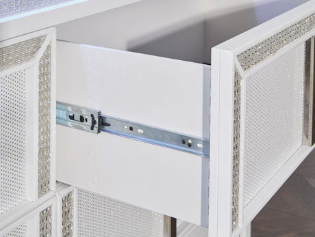 Chalanna White LED Upholstered Storage Platform Bedroom Set by Ashley at Eve Furniture