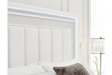 Chalanna White LED Upholstered Storage Platform Bedroom Set by Ashley at Eve Furniture