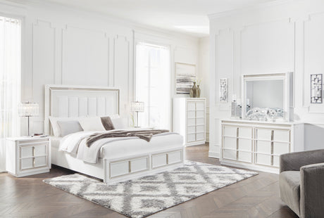 Chalanna White LED Upholstered Storage Platform Bedroom Set by Ashley at Eve Furniture