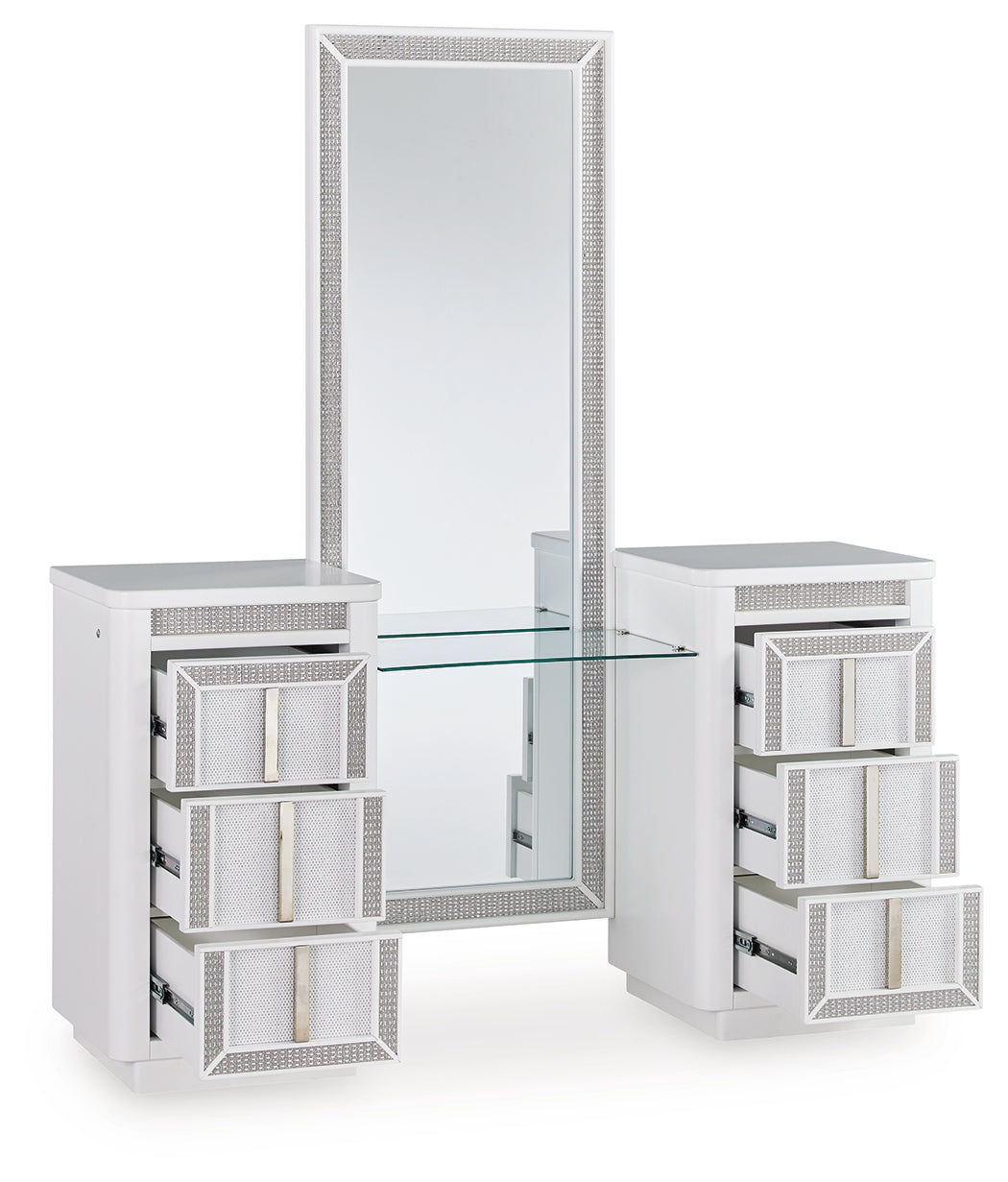 Chalanna White Vanity, Mirror and Stool by Ashley at Eve Furniture