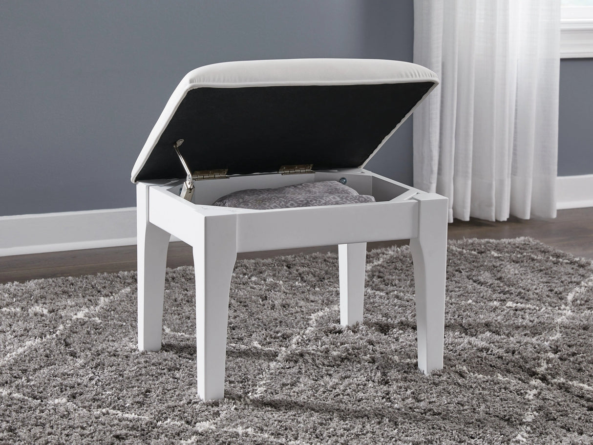 Chalanna White Vanity, Mirror and Stool by Ashley at Eve Furniture