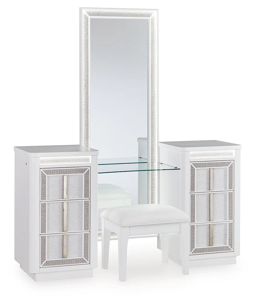 Chalanna White Vanity, Mirror and Stool by Ashley at Eve Furniture