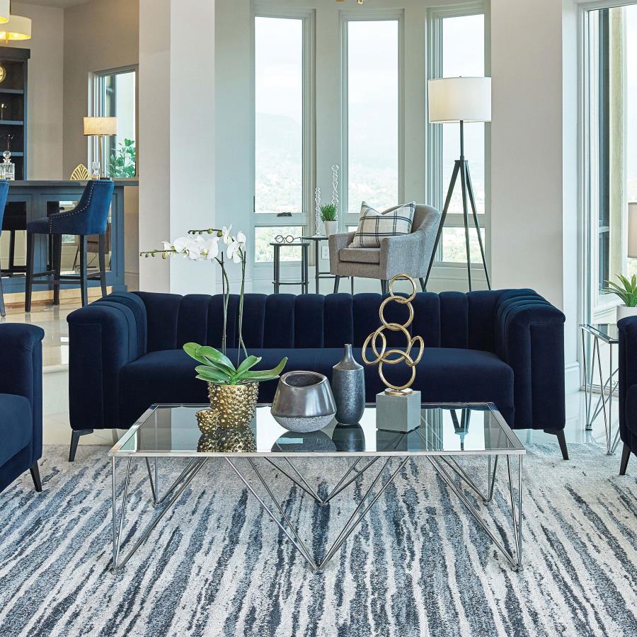 Chalet Upholstered Tuxedo Arm Tufted Sofa Blue by Coaster at Eve Furniture