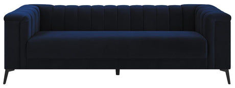Chalet Upholstered Tuxedo Arm Tufted Sofa Blue by Coaster at Eve Furniture