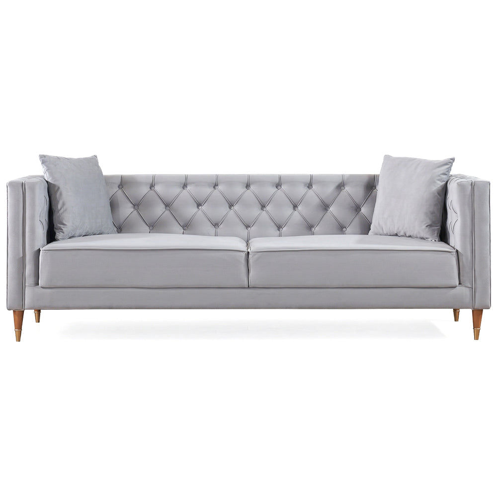 Chalky Living Room Tufted Velvet Upholstered Couch in Light Gray by Ashcroft Furniture at Eve Furniture