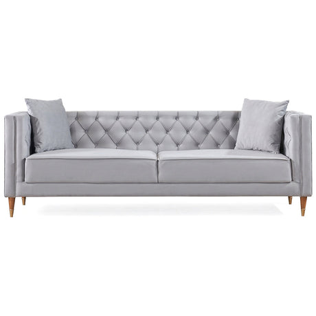 Chalky Living Room Tufted Velvet Upholstered Couch in Light Gray by Ashcroft Furniture at Eve Furniture