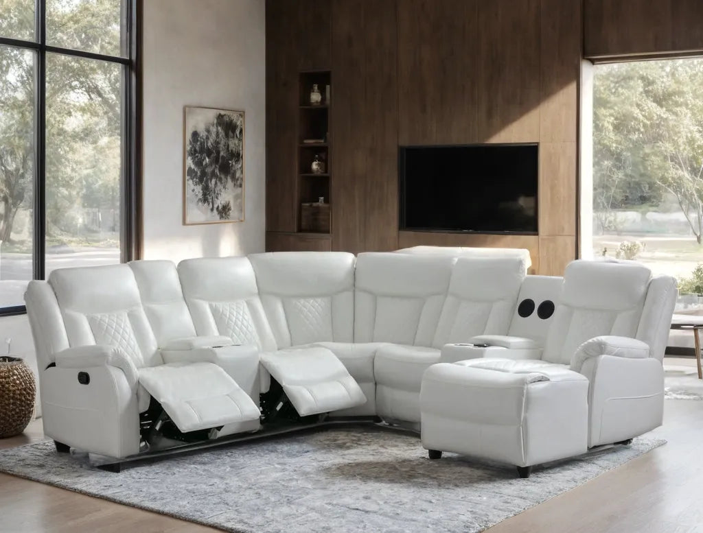 Champion White Reclining Sectional by Happy Homes at Eve Furniture