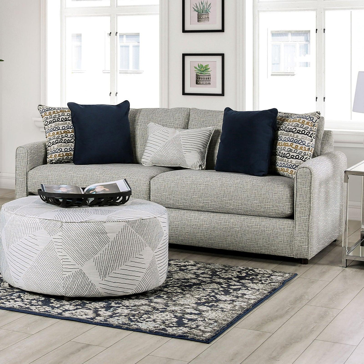 Chancery Gray/Navy Ottoman by Furniture of America at Eve Furniture