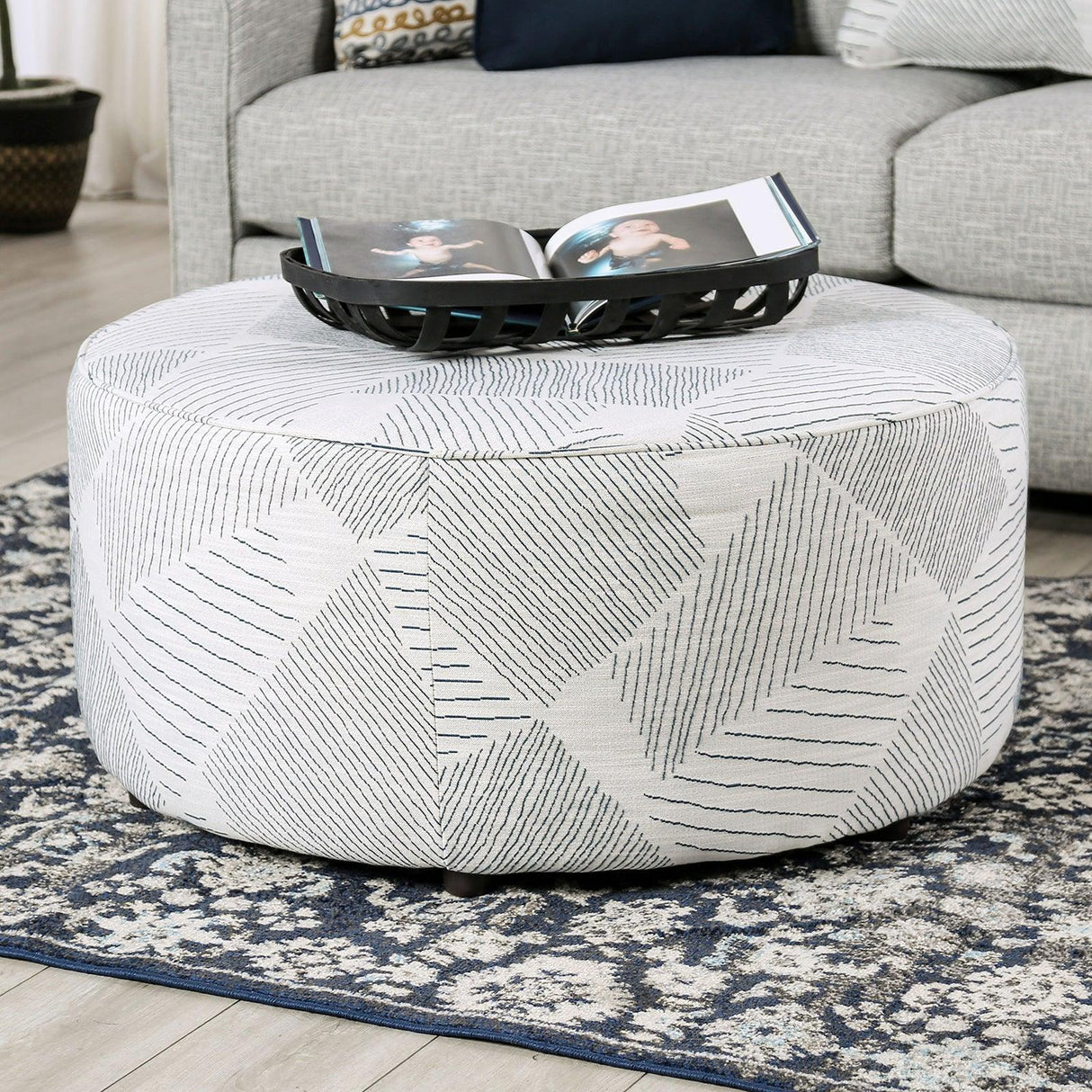 Chancery Gray/Navy Ottoman by Furniture of America at Eve Furniture