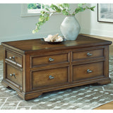 Channley Brown Lift-Top Coffee Table by Ashley at Eve Furniture
