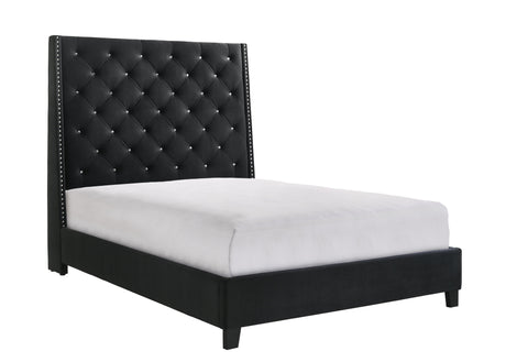 Chantilly Black Velvet King Upholstered Bed by Crown Mark at Eve Furniture
