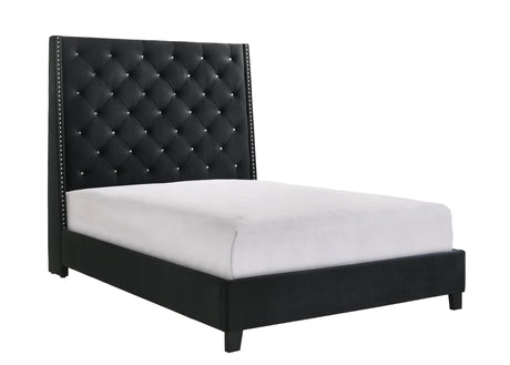 Chantilly Black Velvet King Upholstered Bed by Crown Mark at Eve Furniture