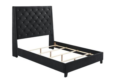 Chantilly Black Velvet Queen Upholstered Bed by Crown Mark at Eve Furniture