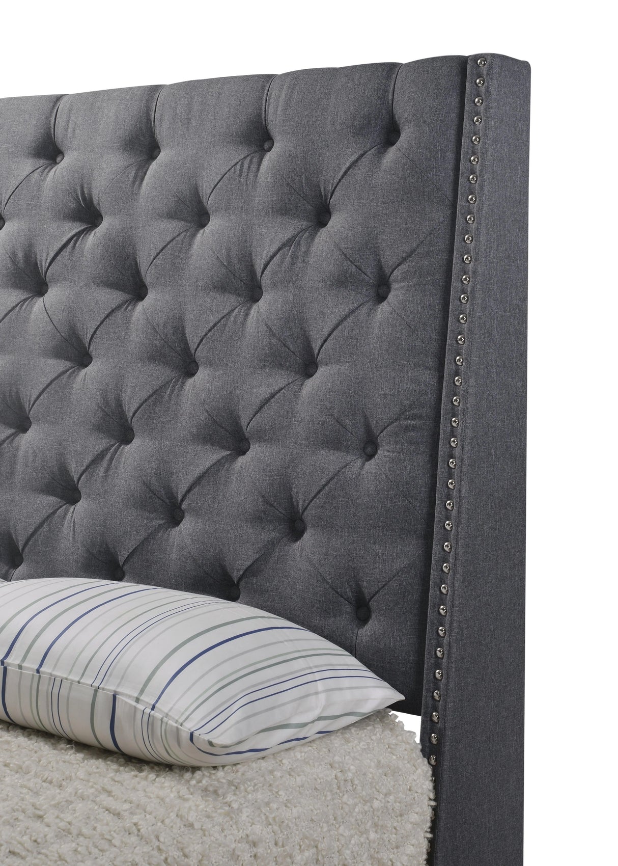 Chantilly Gray King Upholstered Bed by Crown Mark at Eve Furniture