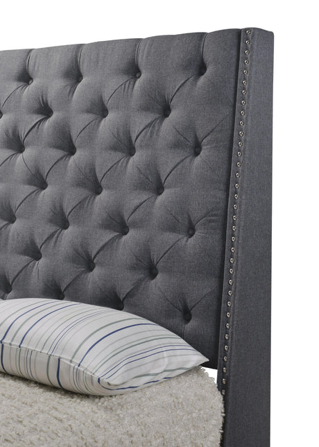 Chantilly Gray Queen Upholstered Bed by Crown Mark at Eve Furniture