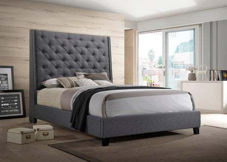 Chantilly Gray Queen Upholstered Bed by Crown Mark at Eve Furniture