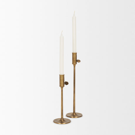 Chantria Large Solid Natural Brass Adjustable Taper Candle Holder by Mercana at Eve Furniture