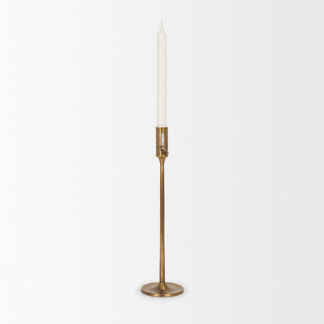 Chantria Large Solid Natural Brass Adjustable Taper Candle Holder by Mercana at Eve Furniture