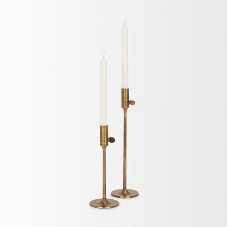Chantria Small Solid Natural Brass Adjustable Taper Candle Holder by Mercana at Eve Furniture