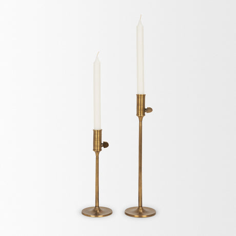 Chantria Small Solid Natural Brass Adjustable Taper Candle Holder by Mercana at Eve Furniture