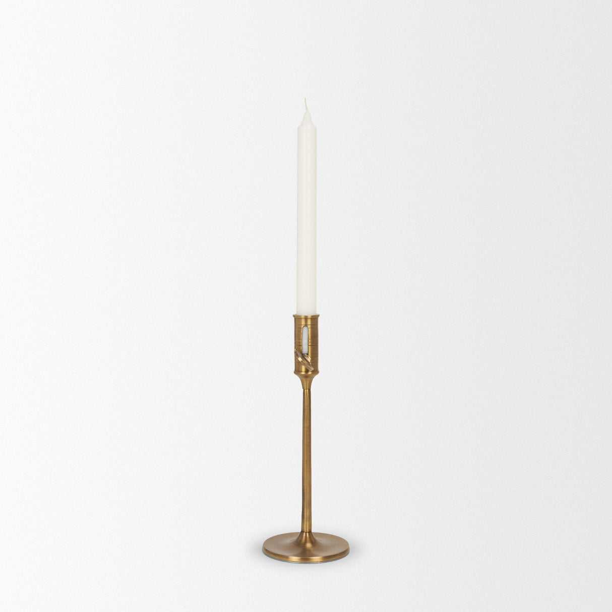 Chantria Small Solid Natural Brass Adjustable Taper Candle Holder by Mercana at Eve Furniture