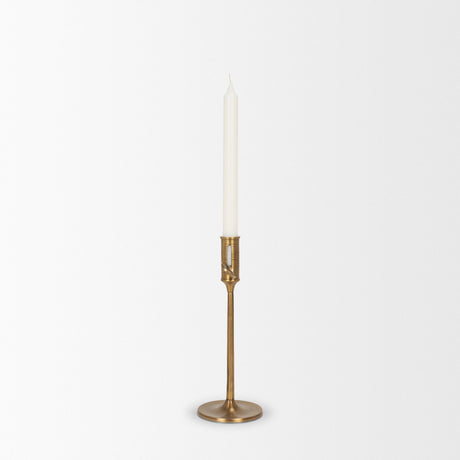 Chantria Small Solid Natural Brass Adjustable Taper Candle Holder by Mercana at Eve Furniture
