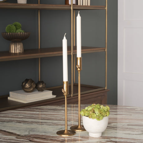 Chantria Small Solid Natural Brass Adjustable Taper Candle Holder by Mercana at Eve Furniture
