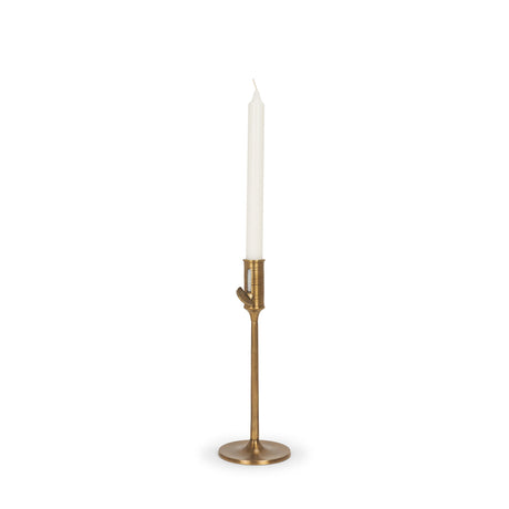 Chantria Small Solid Natural Brass Adjustable Taper Candle Holder by Mercana at Eve Furniture