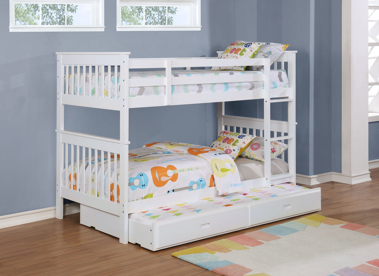 Chapman White Wood Twin Over Twin Bunk Bed with Mattress by Coaster at Eve Furniture