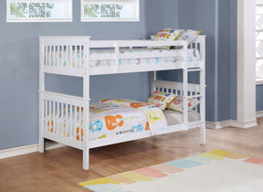 Chapman White Wood Twin Over Twin Bunk Bed with Mattress by Coaster at Eve Furniture