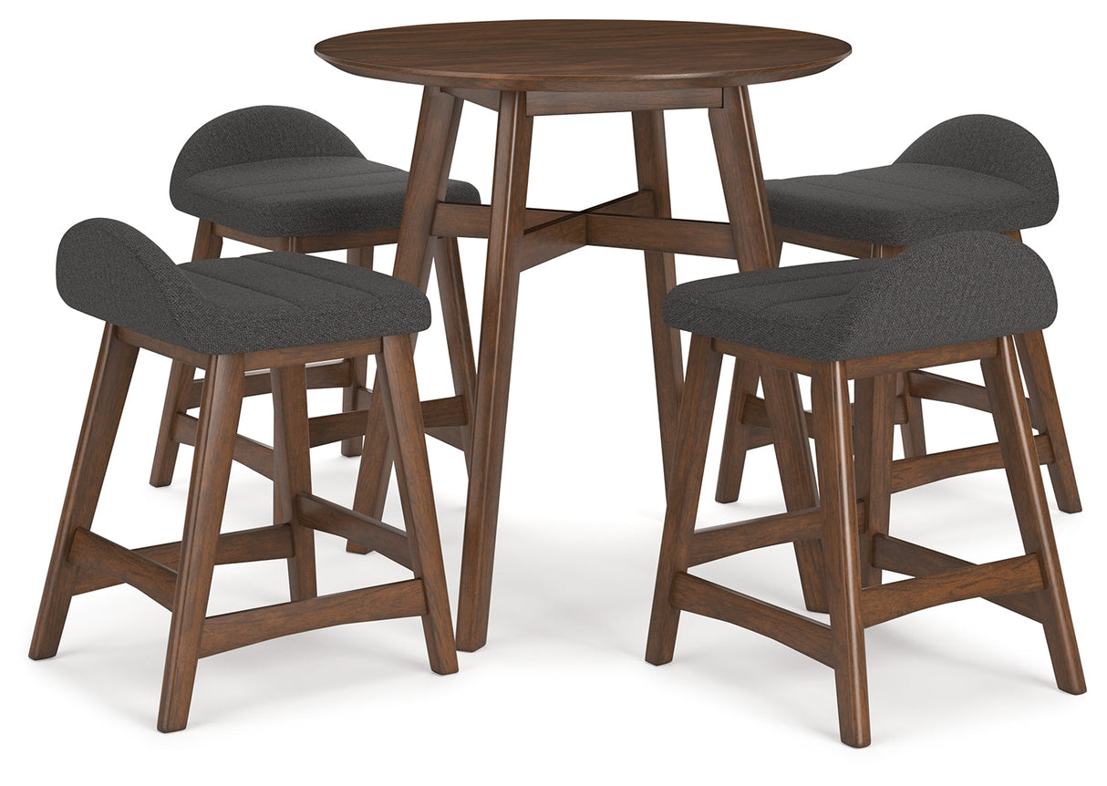 Lyncott Counter Height Dining Table and 4 Barstools in Charcoal/Brown