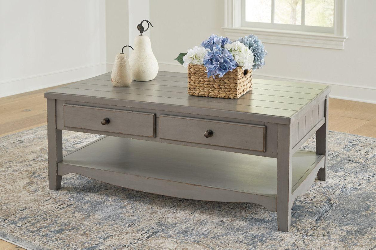 Charina Antique Gray Coffee Table and 2 End Tables by Ashley at Eve Furniture