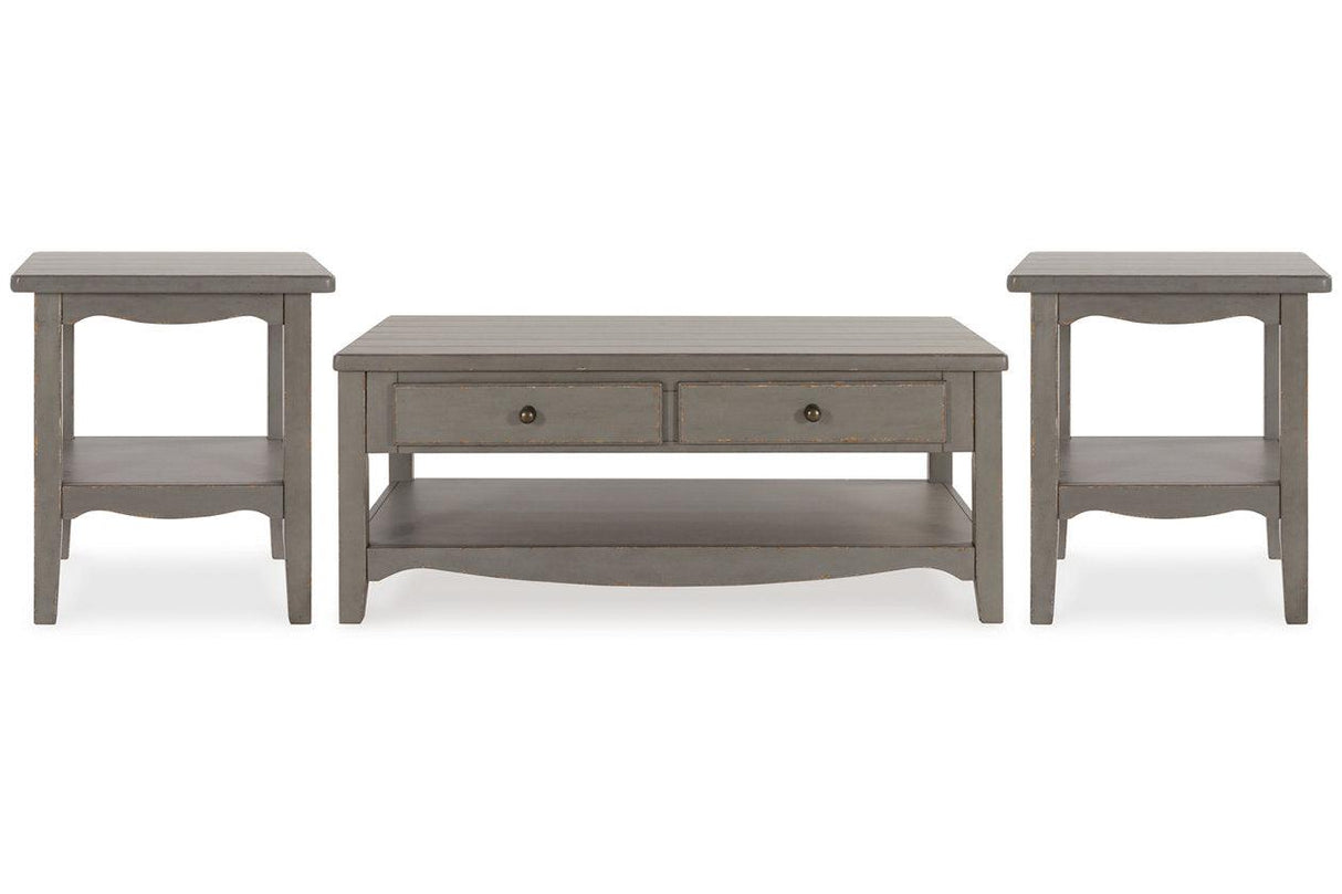 Charina Antique Gray Coffee Table and 2 End Tables by Ashley at Eve Furniture