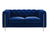 Charlene Blue Velvet Button Tufted Rolled Arm Chesterfield Loveseat