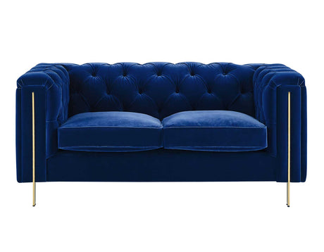 Charlene Blue Velvet Button Tufted Rolled Arm Chesterfield Loveseat