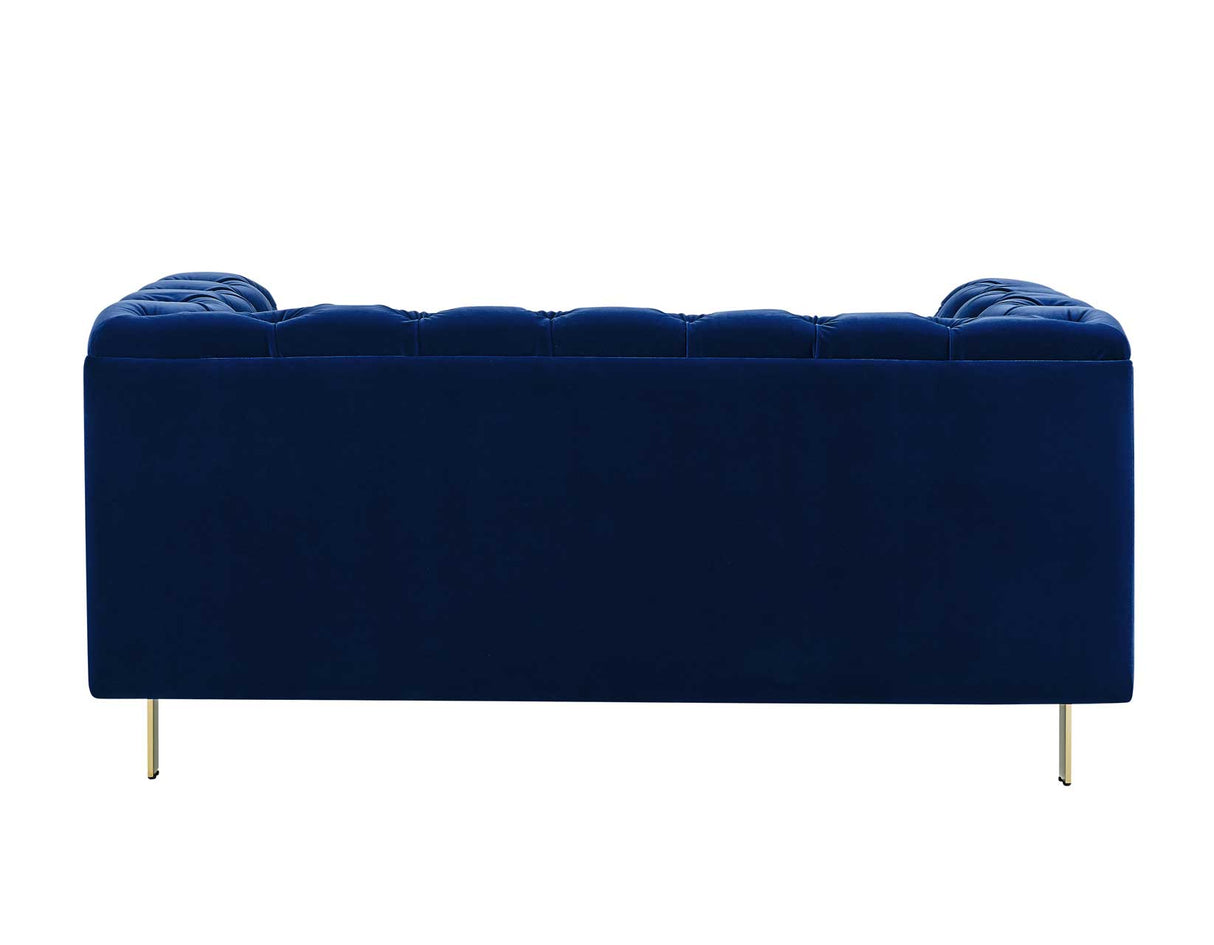 Charlene Blue Velvet Button Tufted Rolled Arm Chesterfield Loveseat