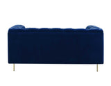 Charlene Blue Velvet Button Tufted Rolled Arm Chesterfield Loveseat