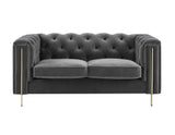 Charlene Gray Velvet Button Tufted Rolled Arm Chesterfield Loveseat