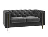 Charlene Gray Velvet Button Tufted Rolled Arm Chesterfield Loveseat