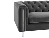 Charlene Gray Velvet Button Tufted Rolled Arm Chesterfield Loveseat