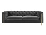 Charlene Gray Velvet Button Tufted Rolled Arm Chesterfield Sofa