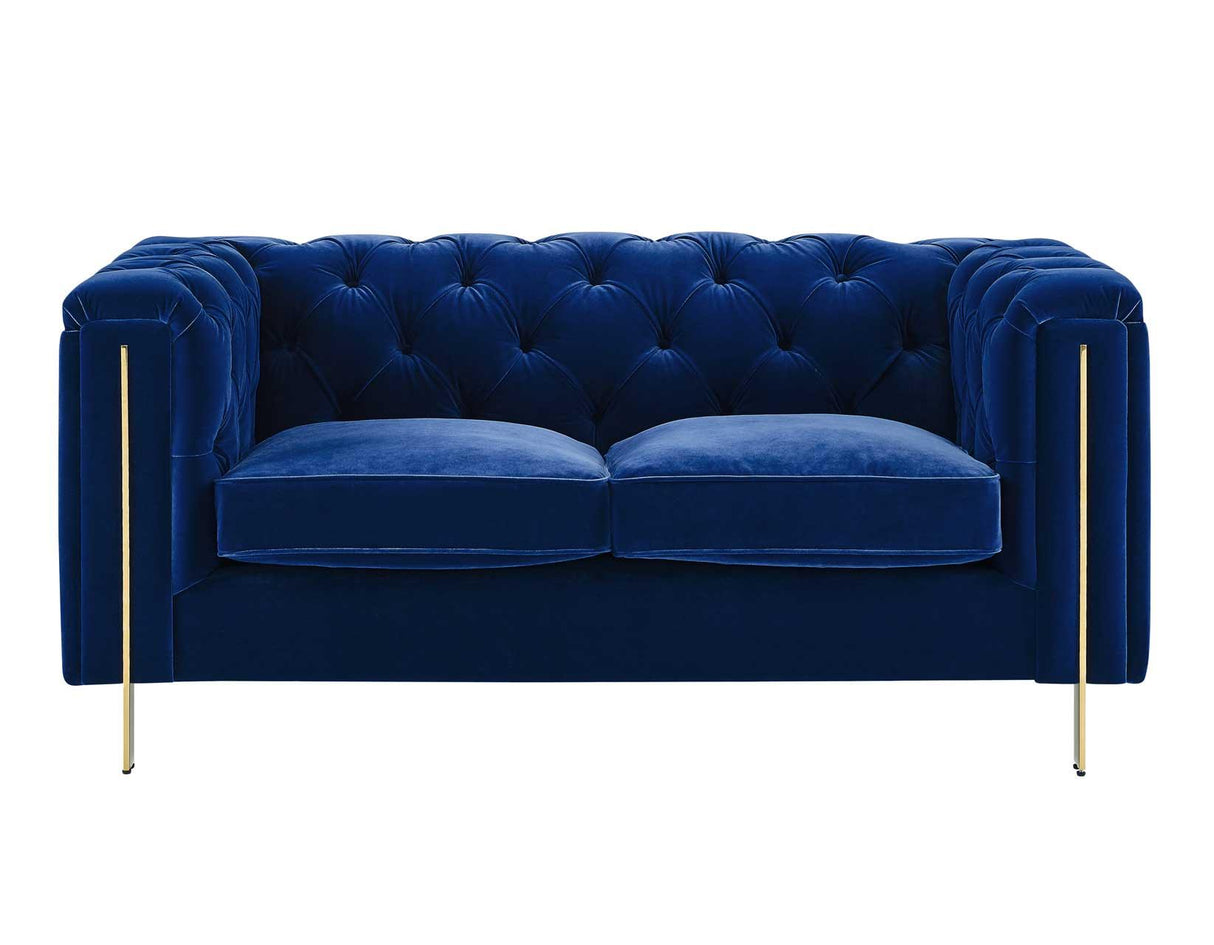 Charlene Blue Velvet Button Tufted Rolled Arm Chesterfield Loveseat by Steve Silver at Eve Furniture