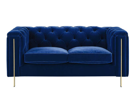 Charlene Blue Velvet Button Tufted Rolled Arm Chesterfield Loveseat by Steve Silver at Eve Furniture